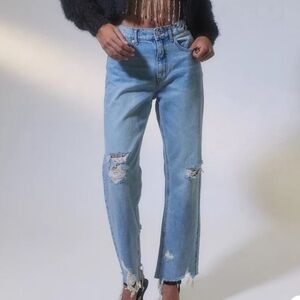 Urban Outfitters BDG Light Wash Distressed High Waisted Straight Cowboy Jeans